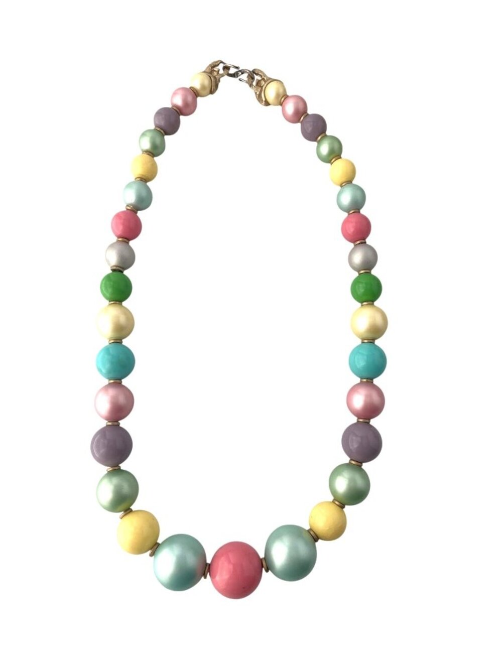 Pastel Rainbow Chunky Bead Statement Necklace 925 Silver Clasp Vintage 1960s Mod